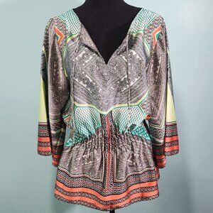 Calvin Klein Blouse Top Kimono Sleeve Satin Multicolor Tie V-Neck Medium
Lot I